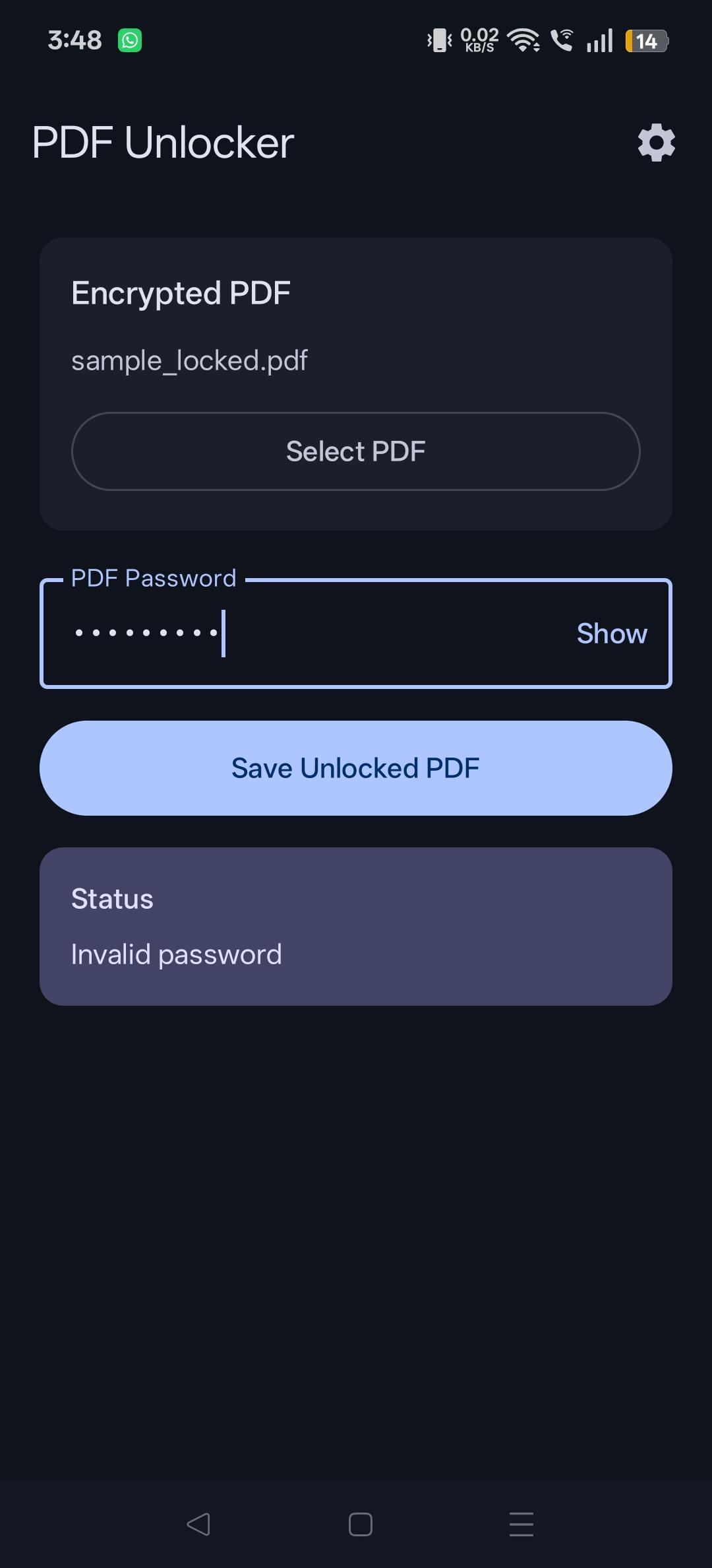 Screenshot of PDF Unlocker