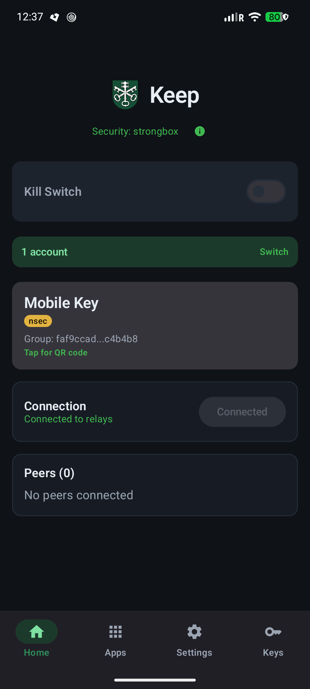 Screenshot of Keep: FROST Nostr Signer