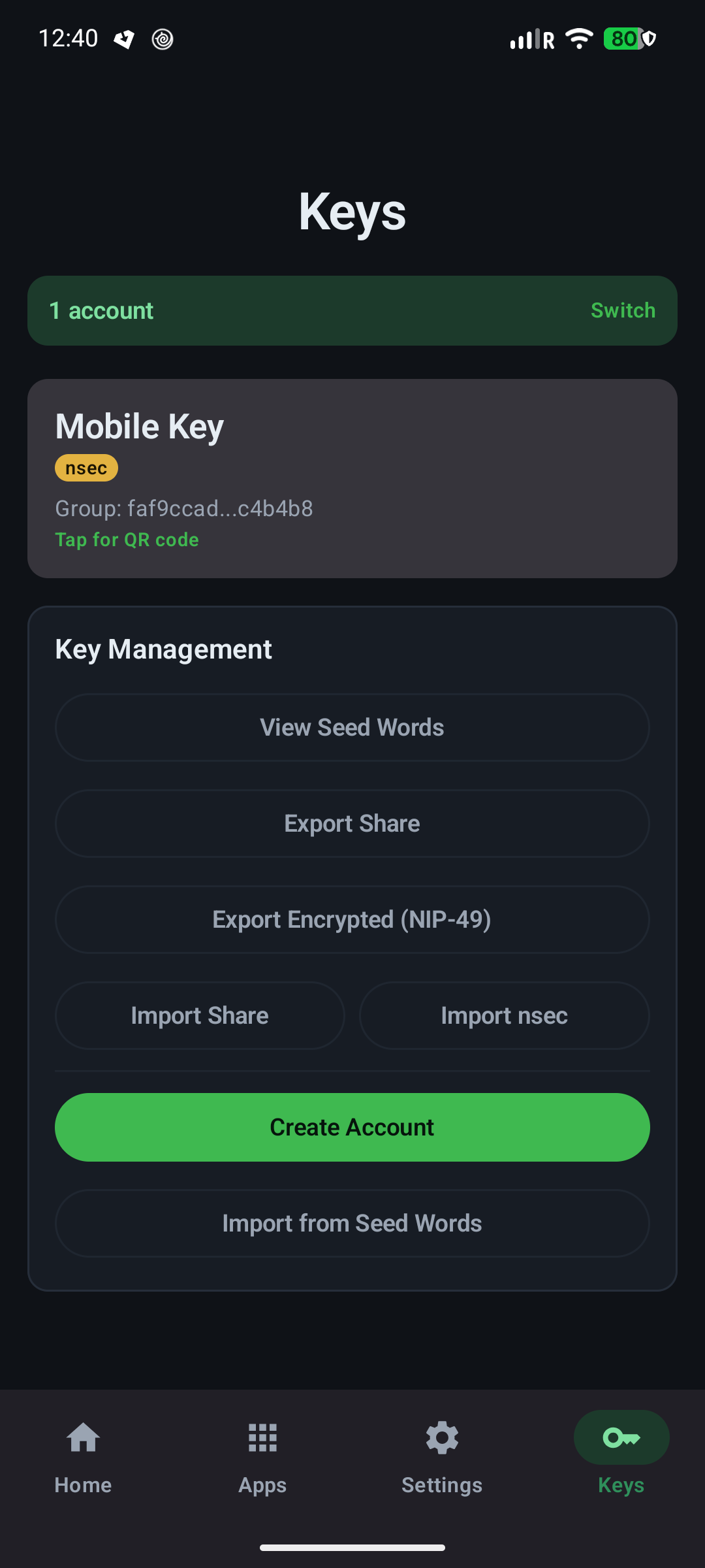 Screenshot of Keep: FROST Nostr Signer