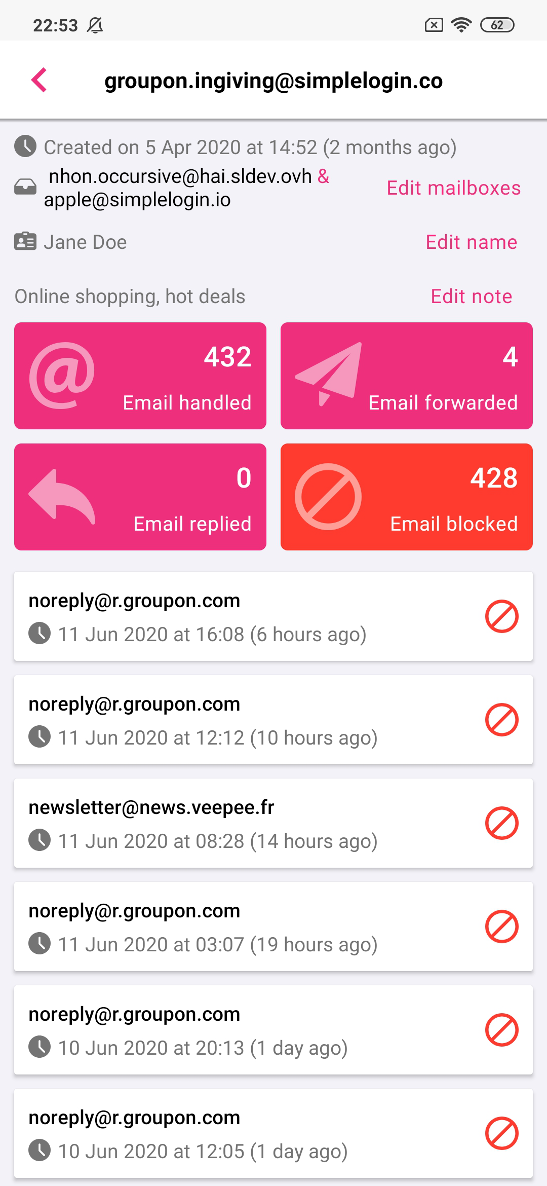 Screenshot of SimpleLogin | Anti-spam