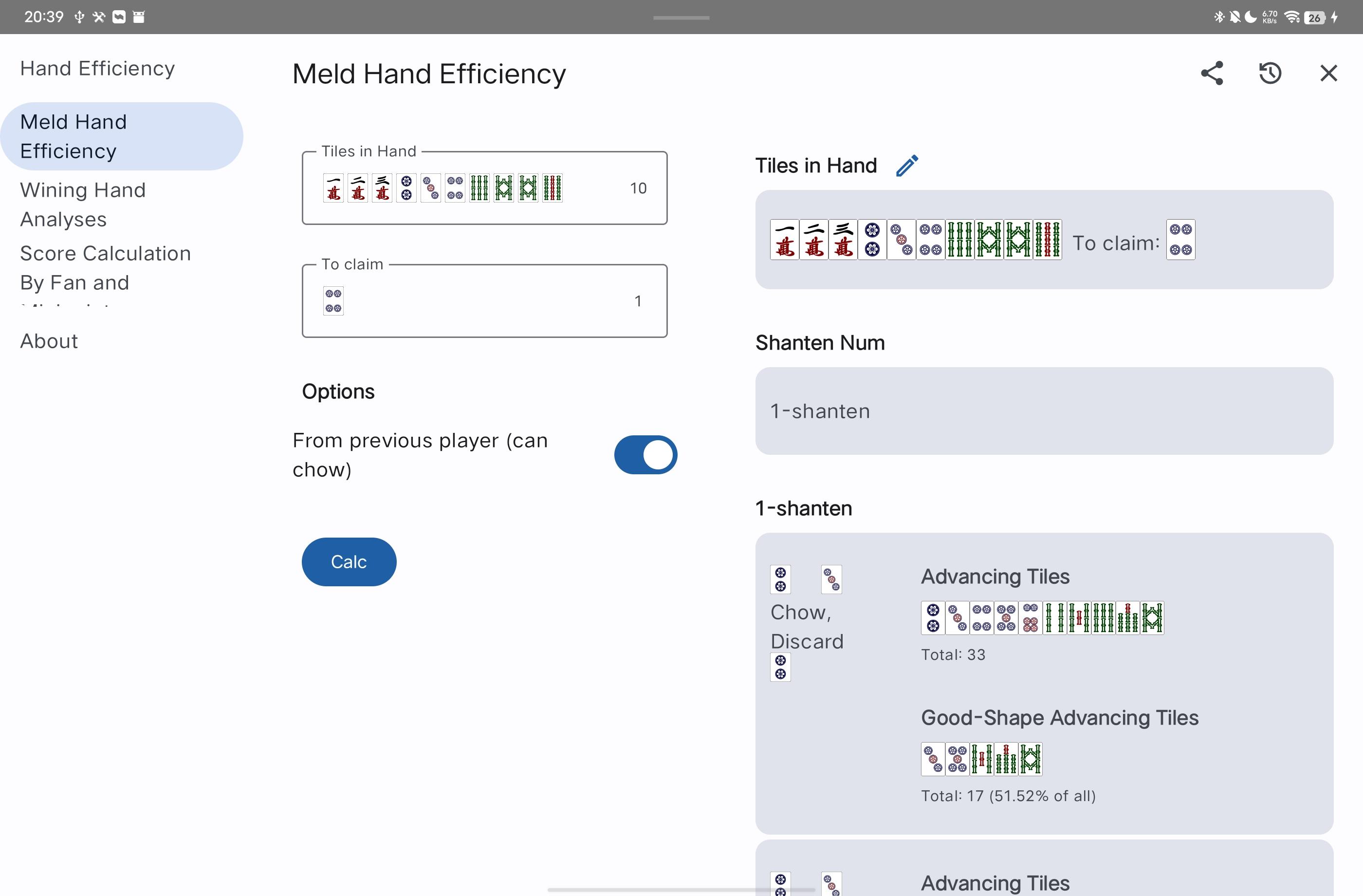 Screenshot of Riichi Mahjong Calculator