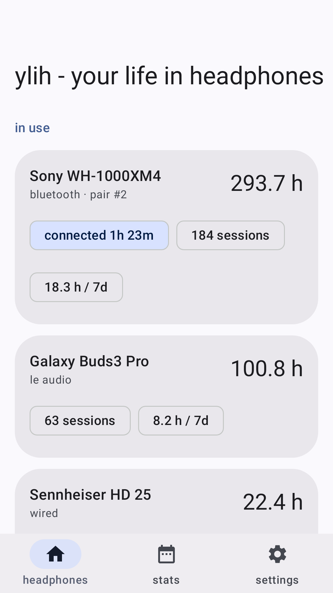 Screenshot of ylih - your life in headphones