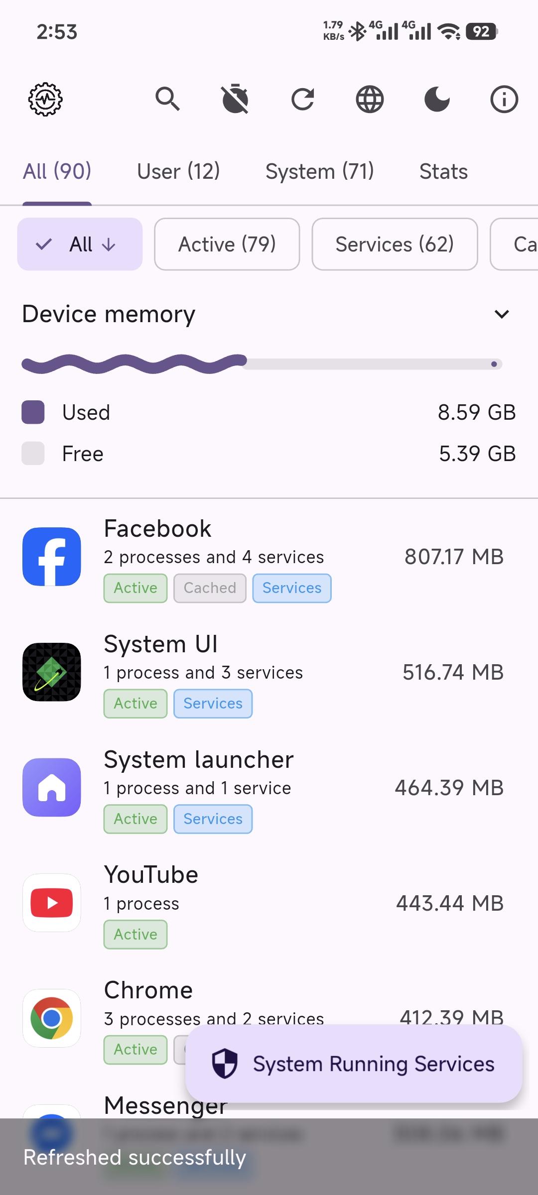 Screenshot of Running Services Monitor