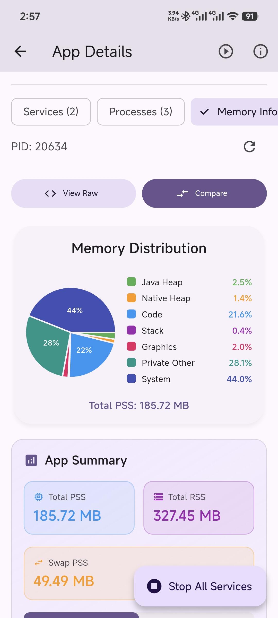 Screenshot of Running Services Monitor