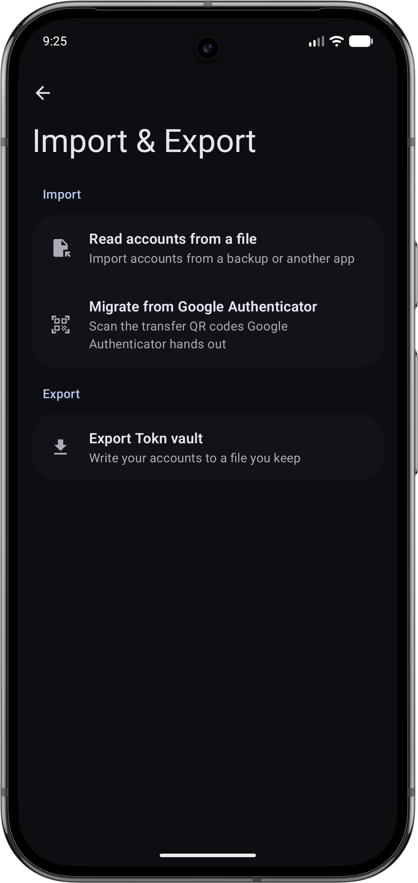 Screenshot of Tokn - MFA / 2FA authenticator