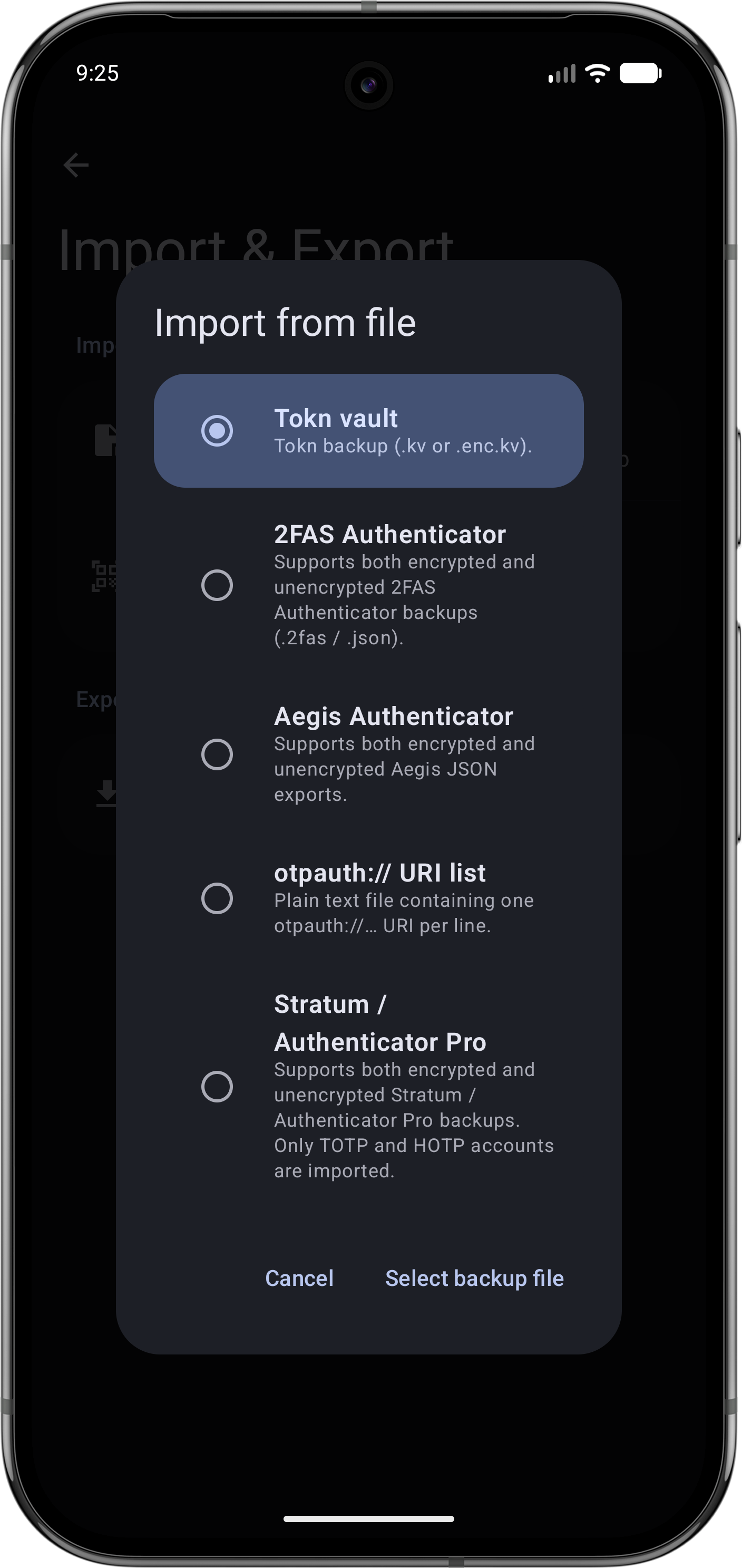 Screenshot of Tokn - MFA / 2FA authenticator