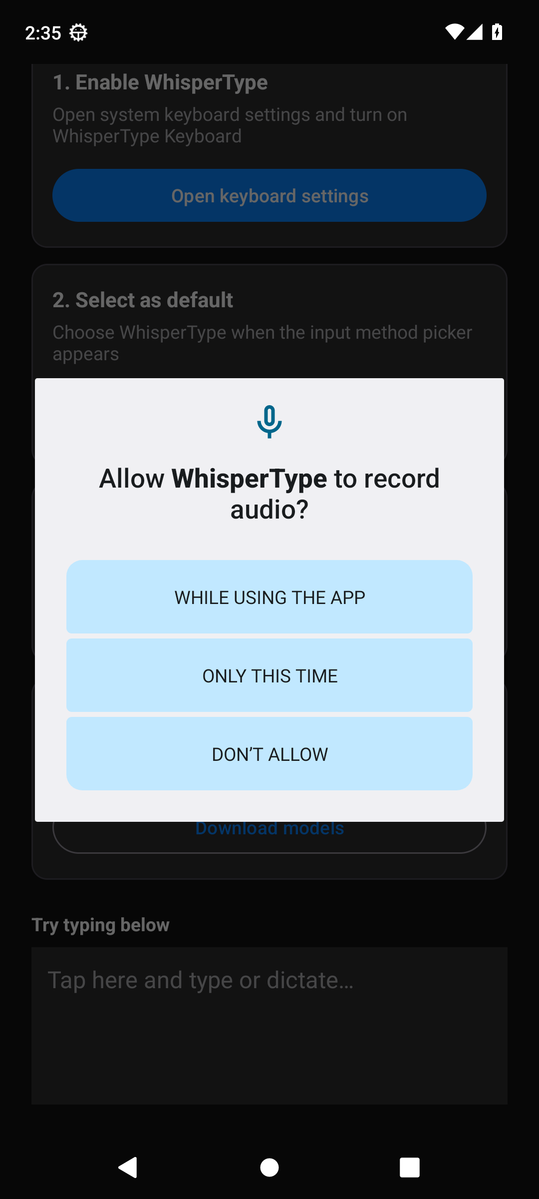 Screenshot of WhisperType Keyboard