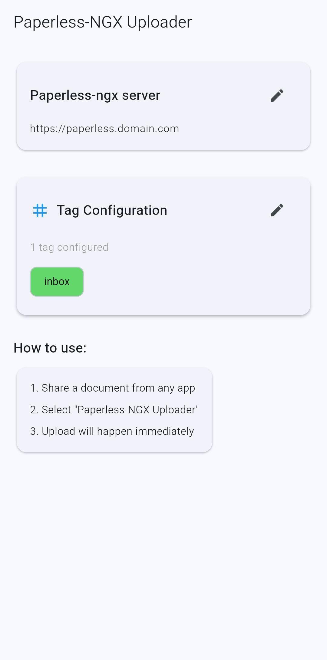 Screenshot of Paperless NGX Uploader