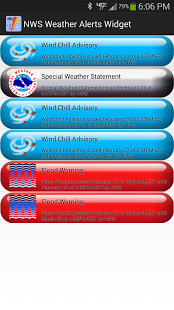 Screenshot of NWS Weather Alerts Widget