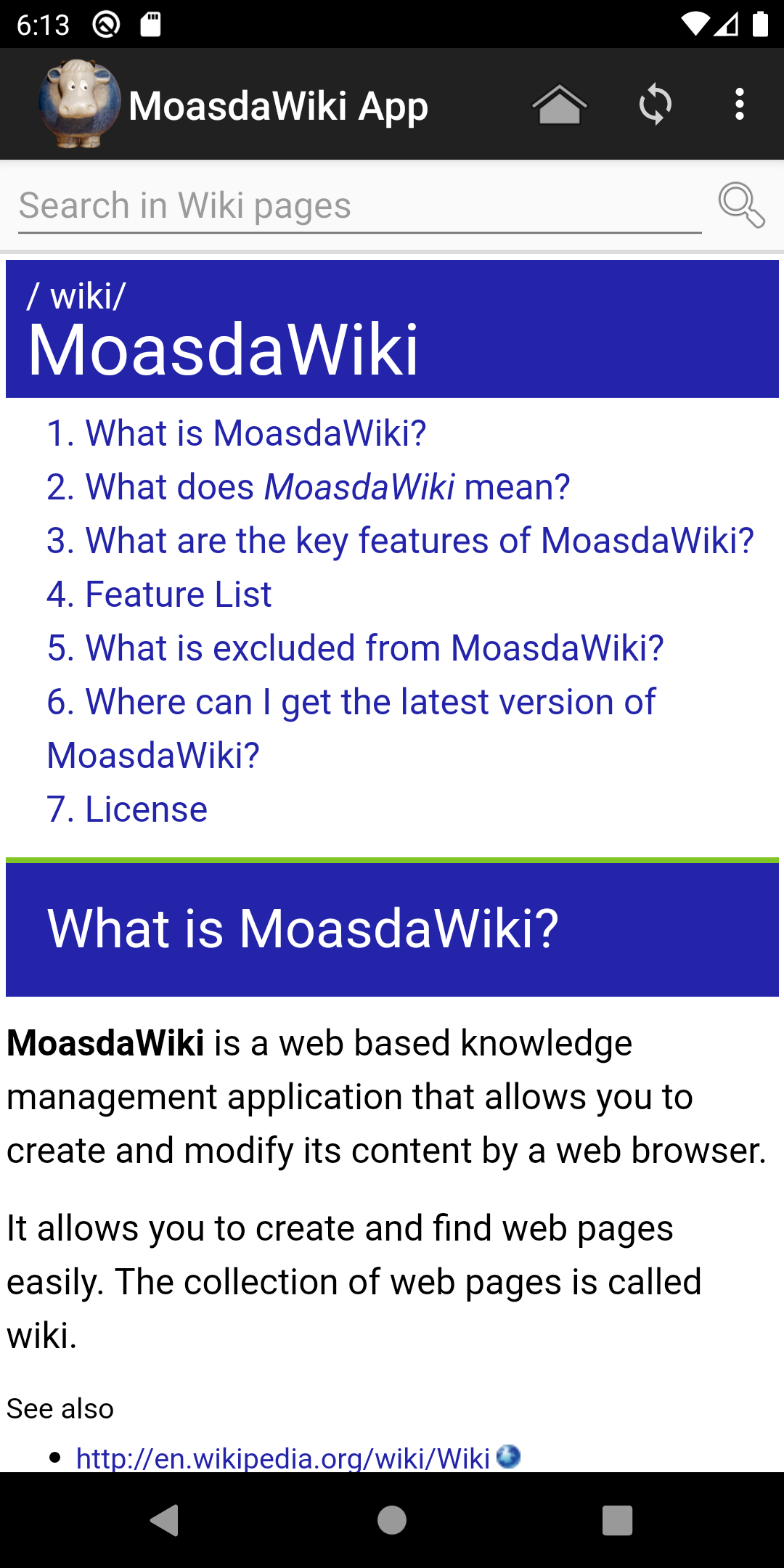 Screenshot of MoasdaWiki App