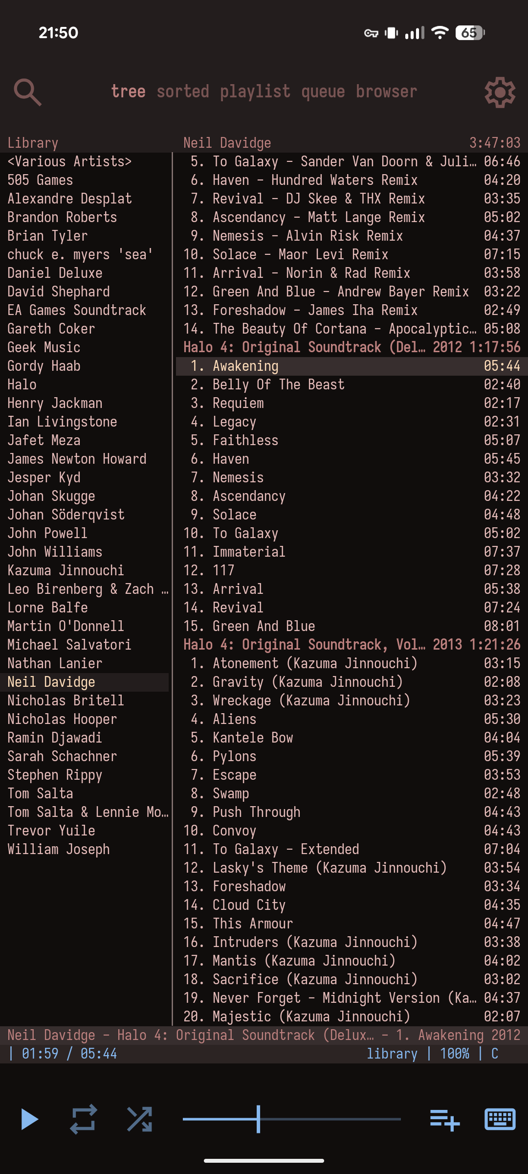 Screenshot of cmus music player (android)