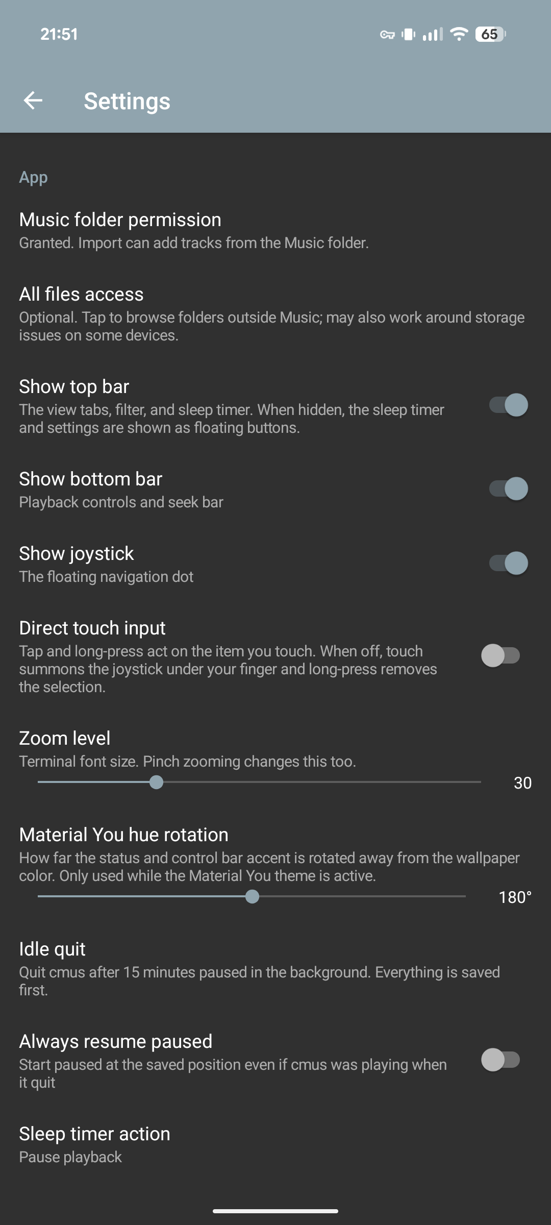 Screenshot of cmus music player (android)