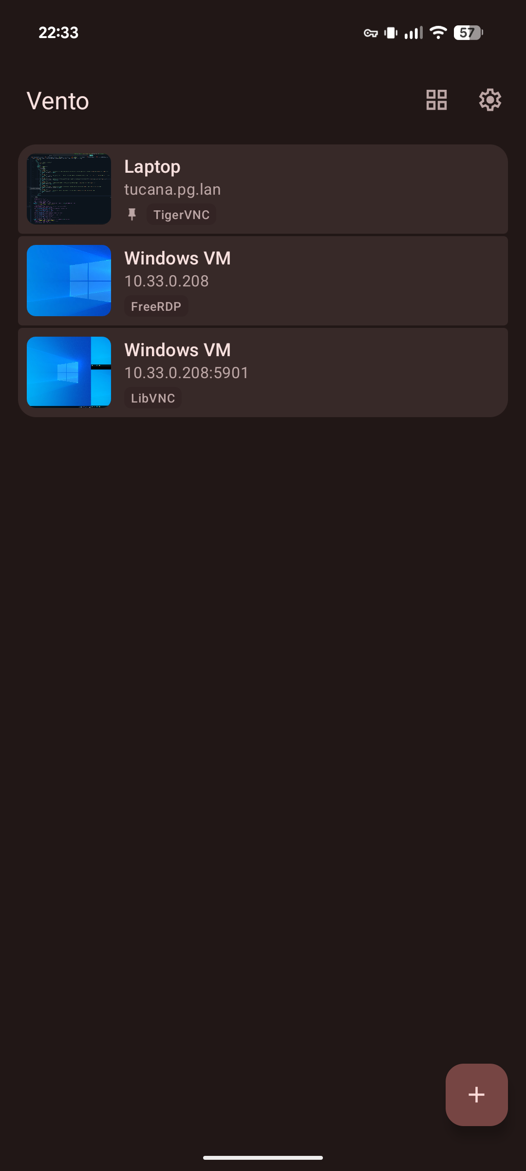 Screenshot of Vento VNC/RDP Client