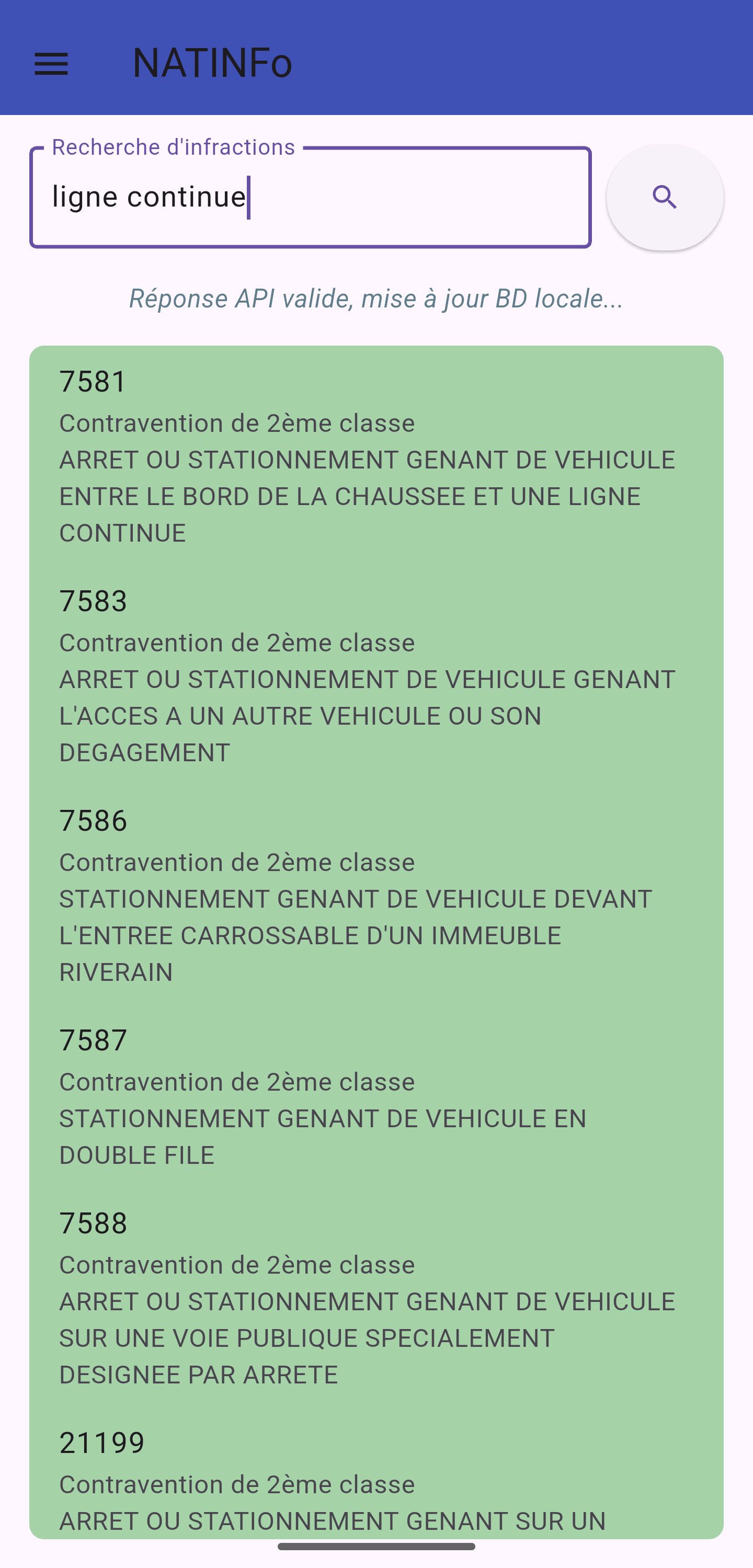 Screenshot of NATINFo Flutter