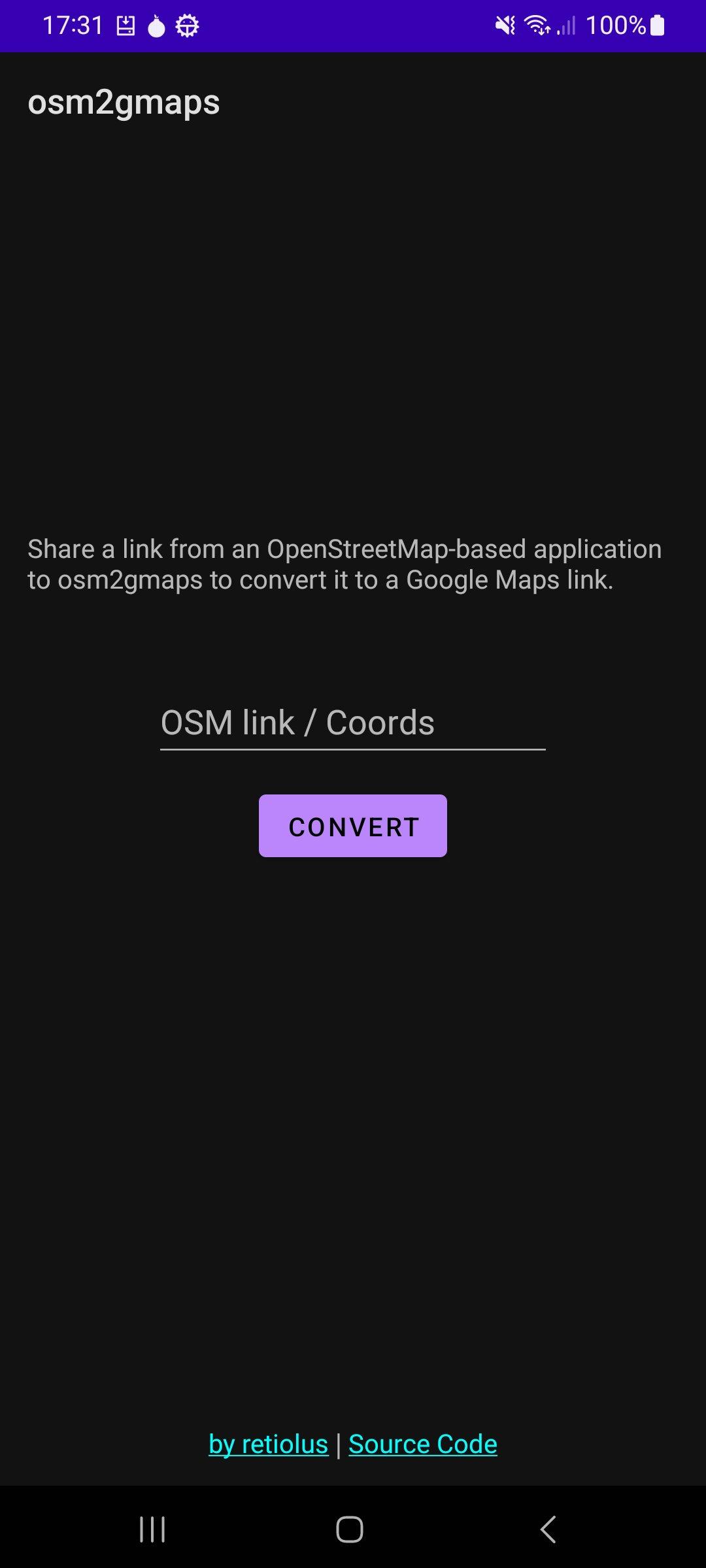 Screenshot of osm2gmaps