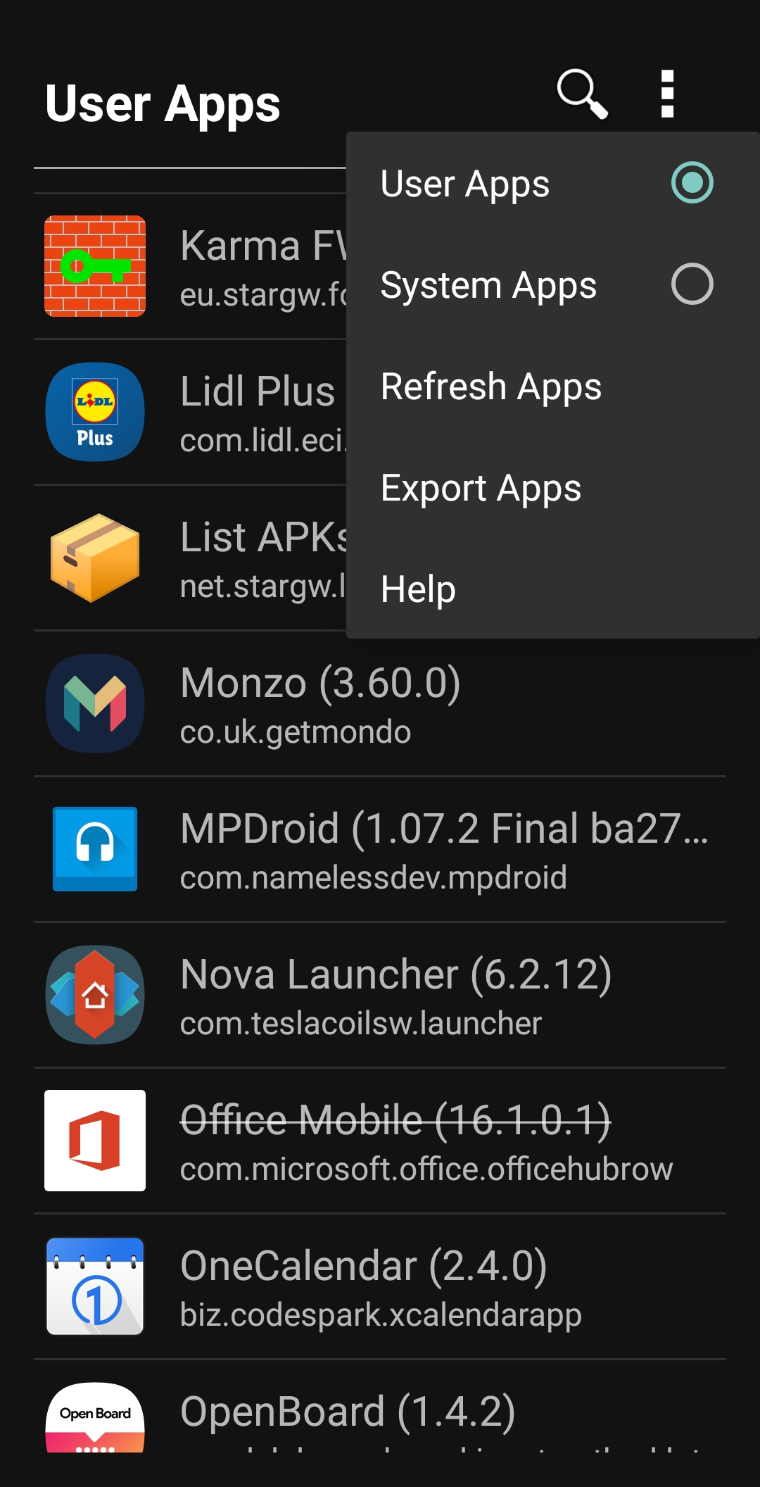 Screenshot of AppList