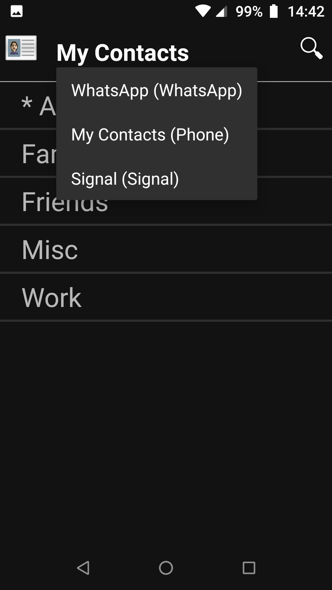Screenshot of Contacts