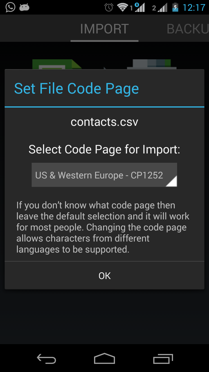 Screenshot of Contacts Import