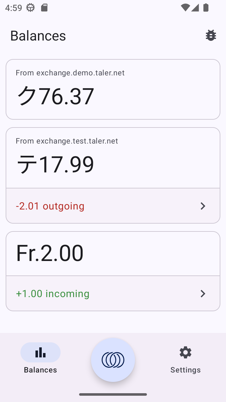 Screenshot of Taler Wallet