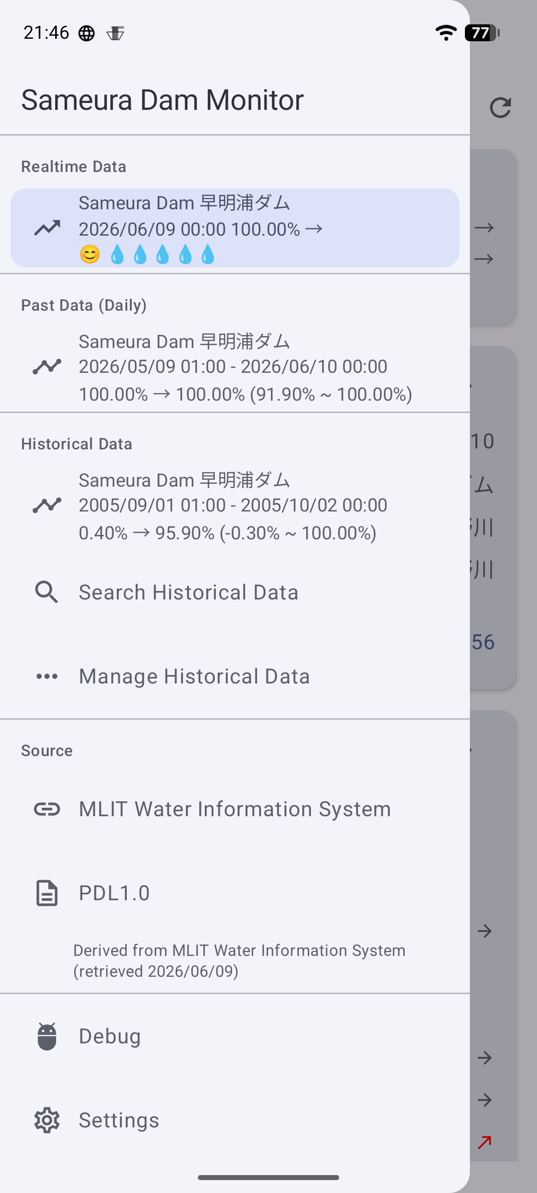 Screenshot of Sameura Dam Monitor