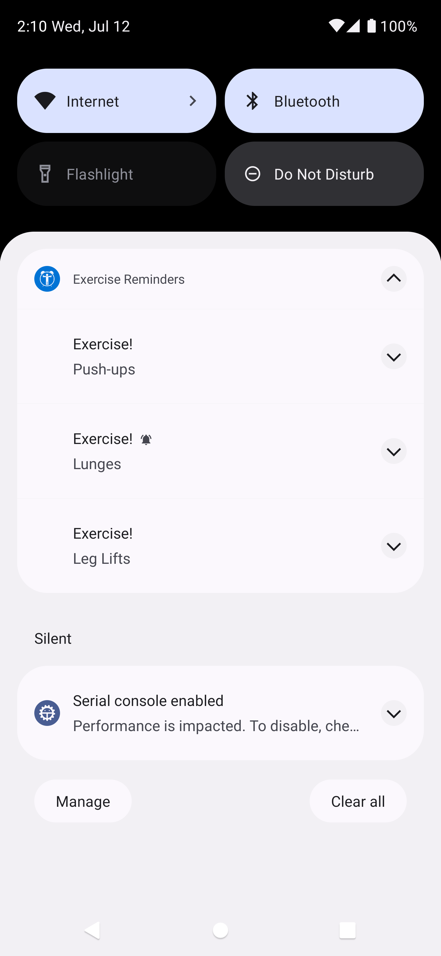 Screenshot of Exercise Reminders