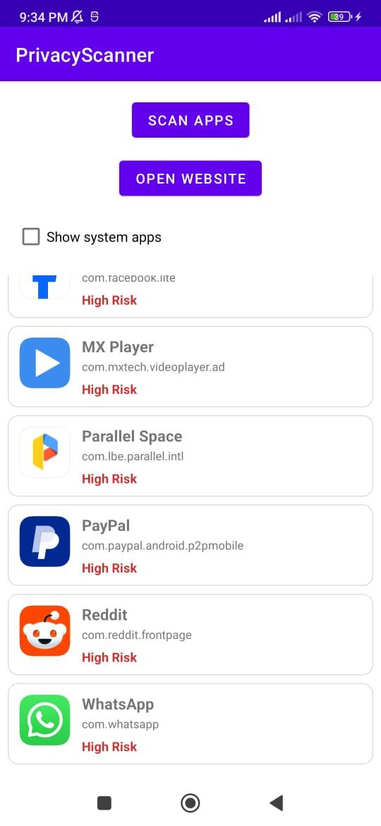 Screenshot of PrivacyScanner