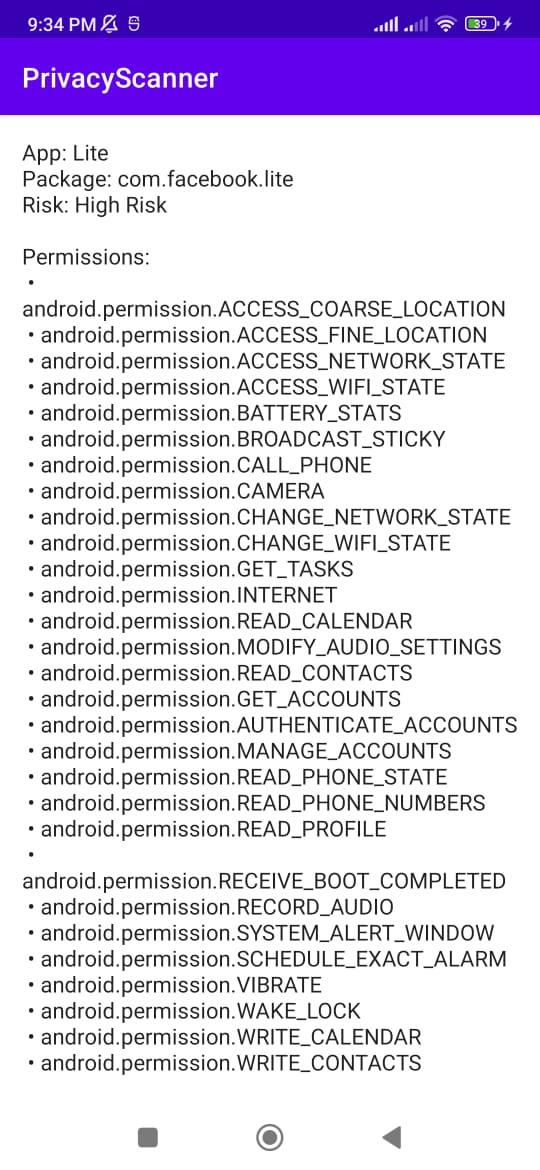 Screenshot of PrivacyScanner