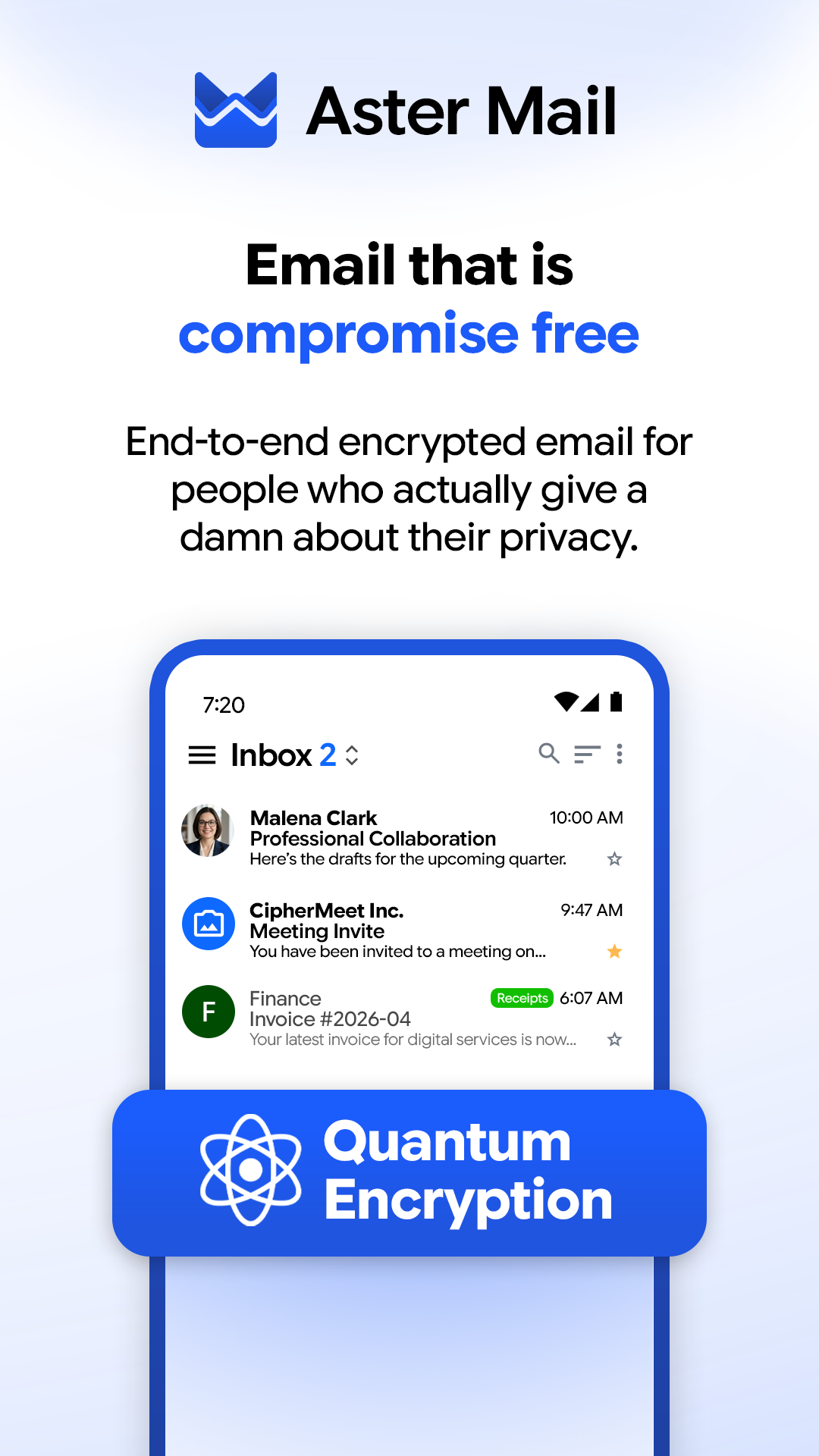 Screenshot of Aster Mail: Encrypted Email