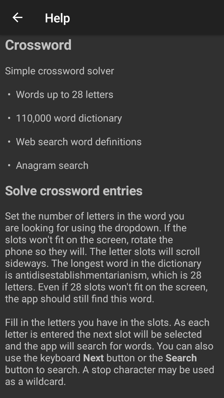 Screenshot of Crossword