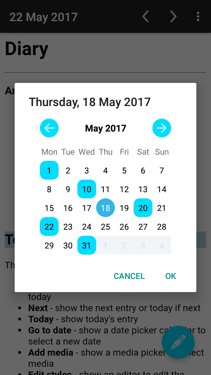 Screenshot of Diary