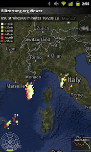 Screenshot of Blitzortung Lightning Monitor