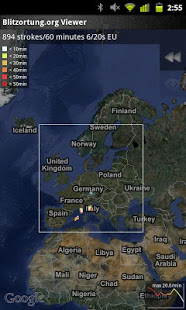 Screenshot of Blitzortung Lightning Monitor