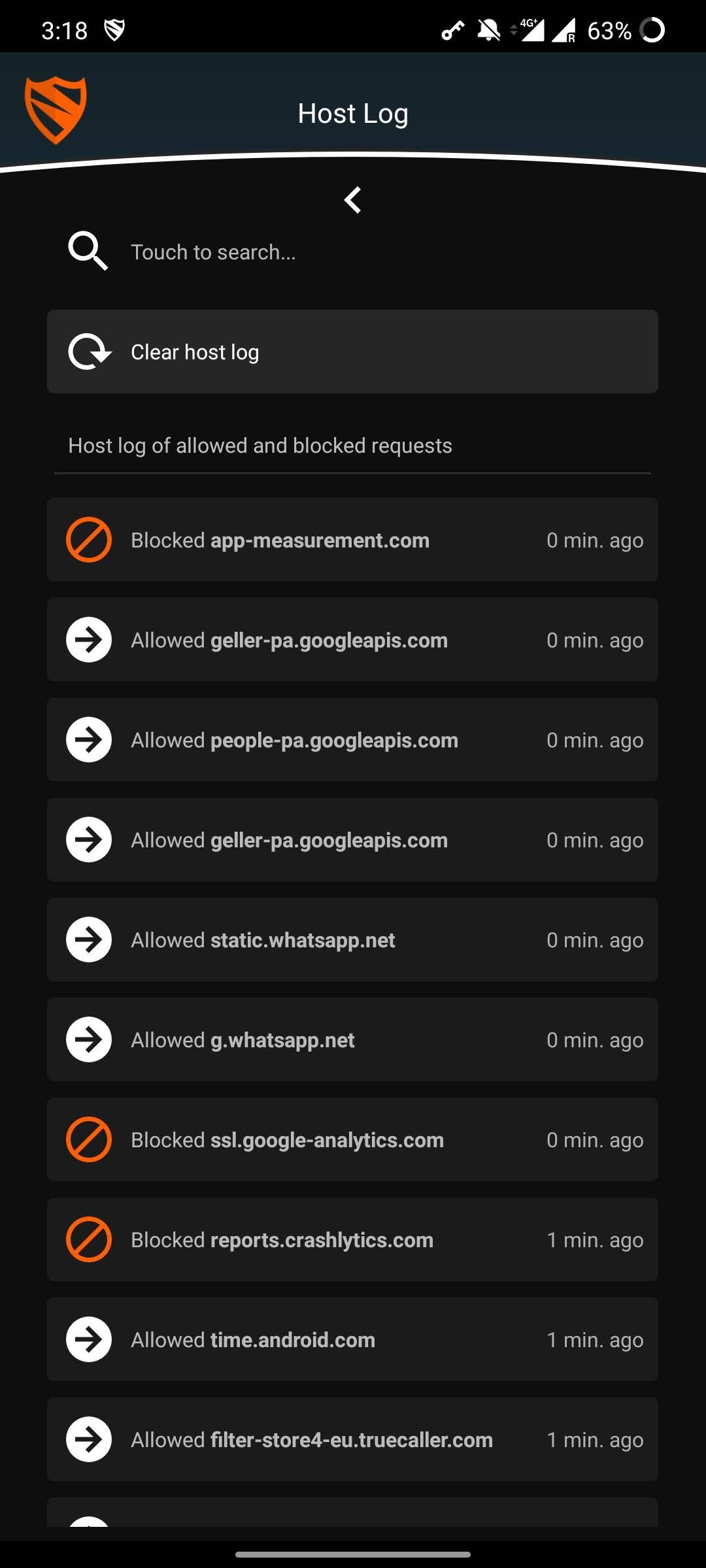 Screenshot of Blokada v4 (ad blocker)