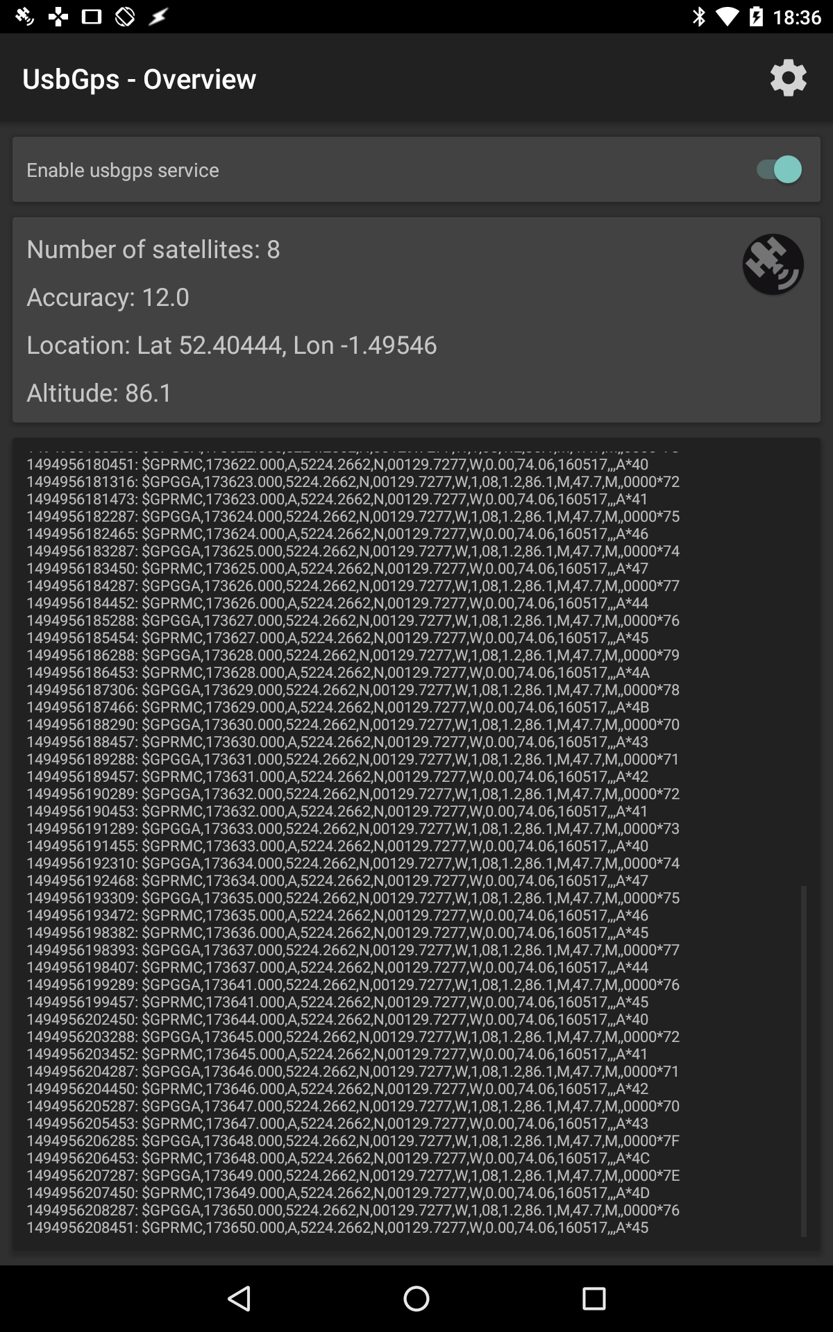 Screenshot of UsbGps4Droid