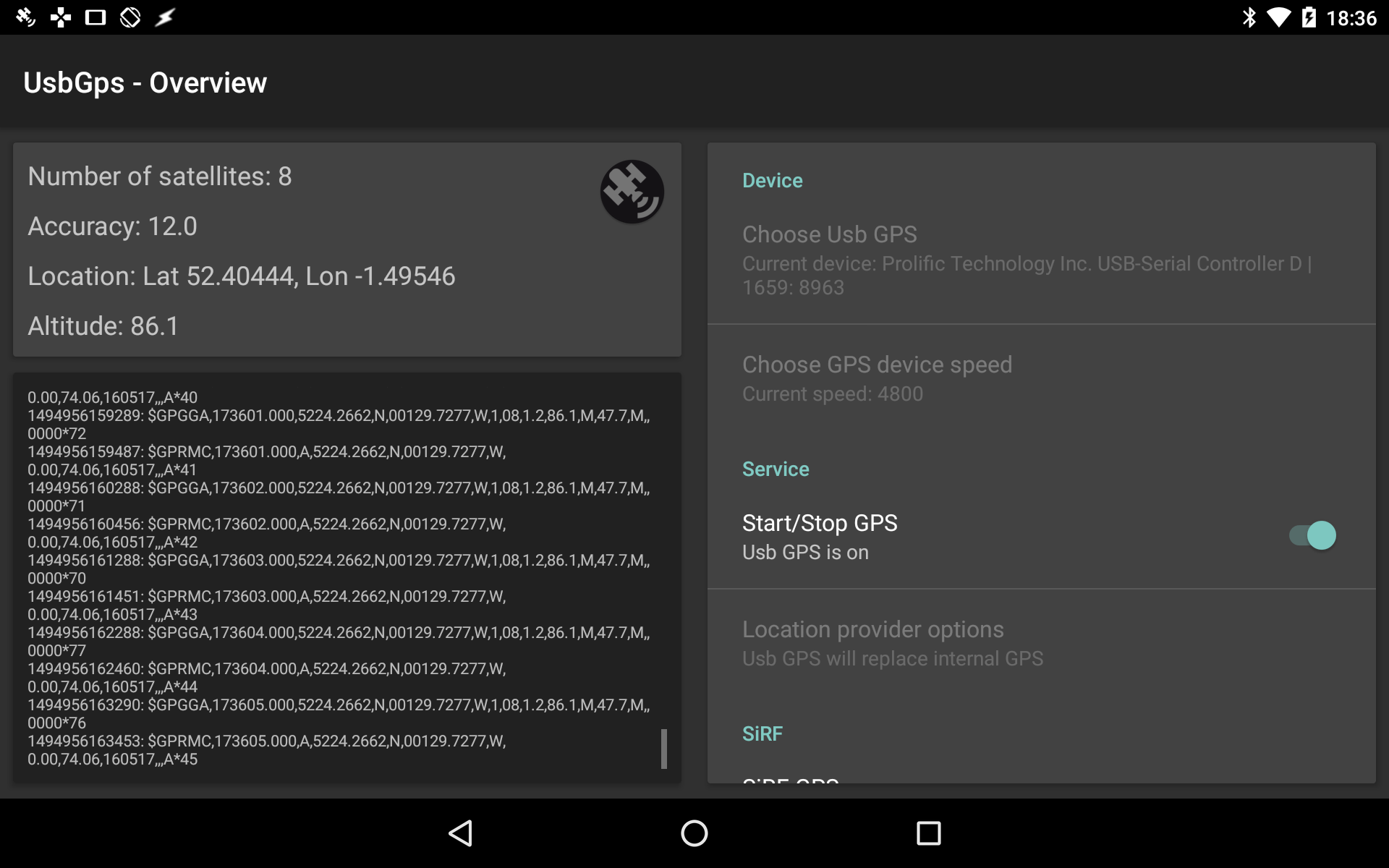 Screenshot of UsbGps4Droid