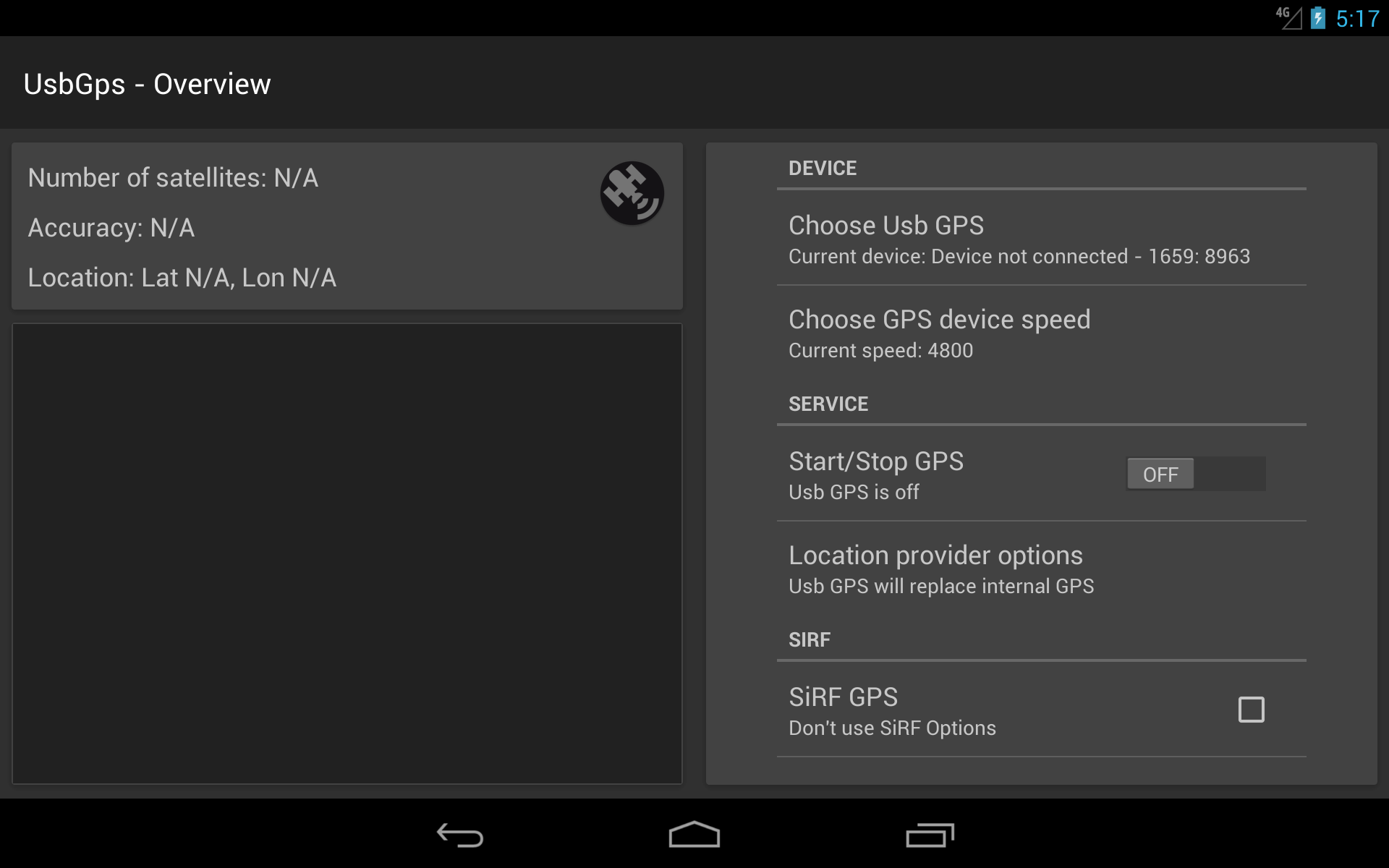 Screenshot of UsbGps4Droid