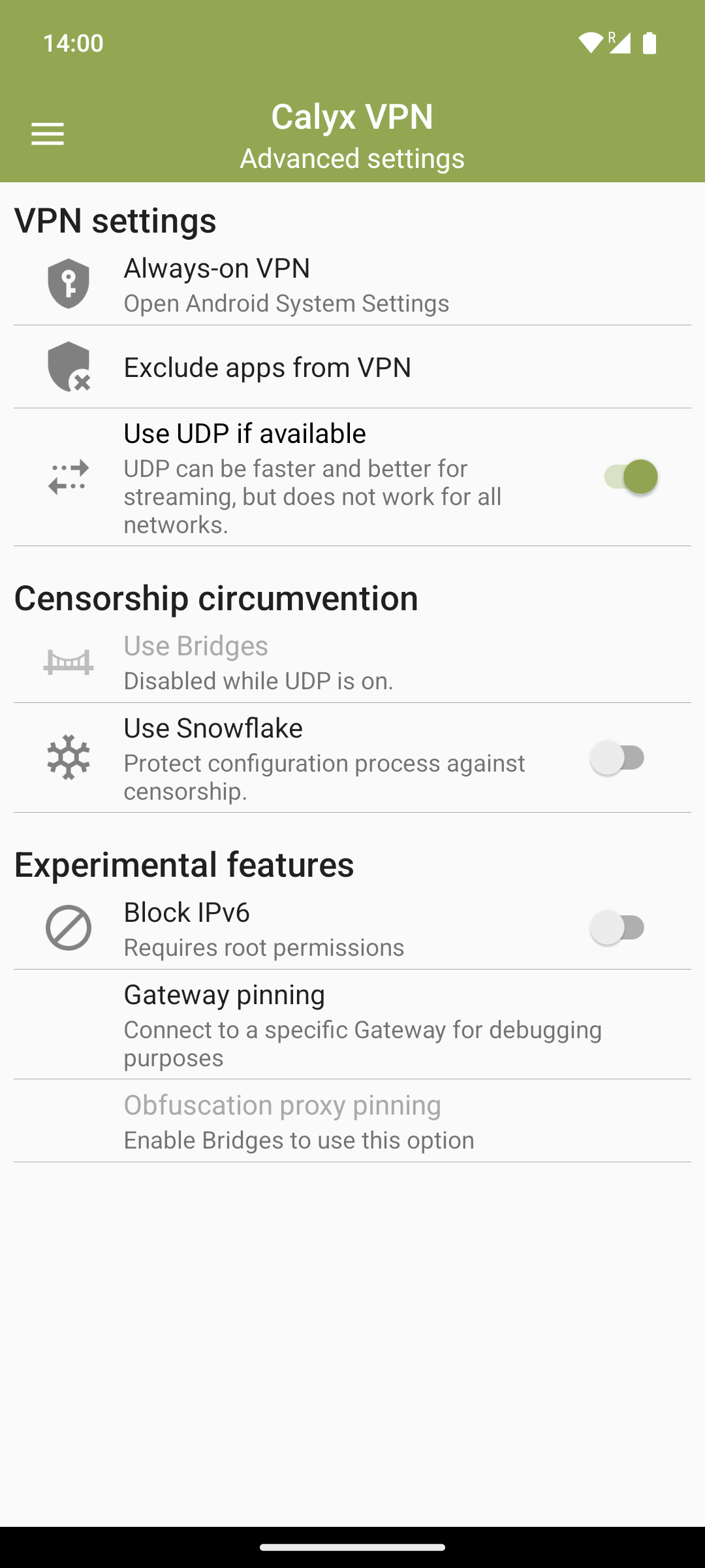 Screenshot of Calyx VPN