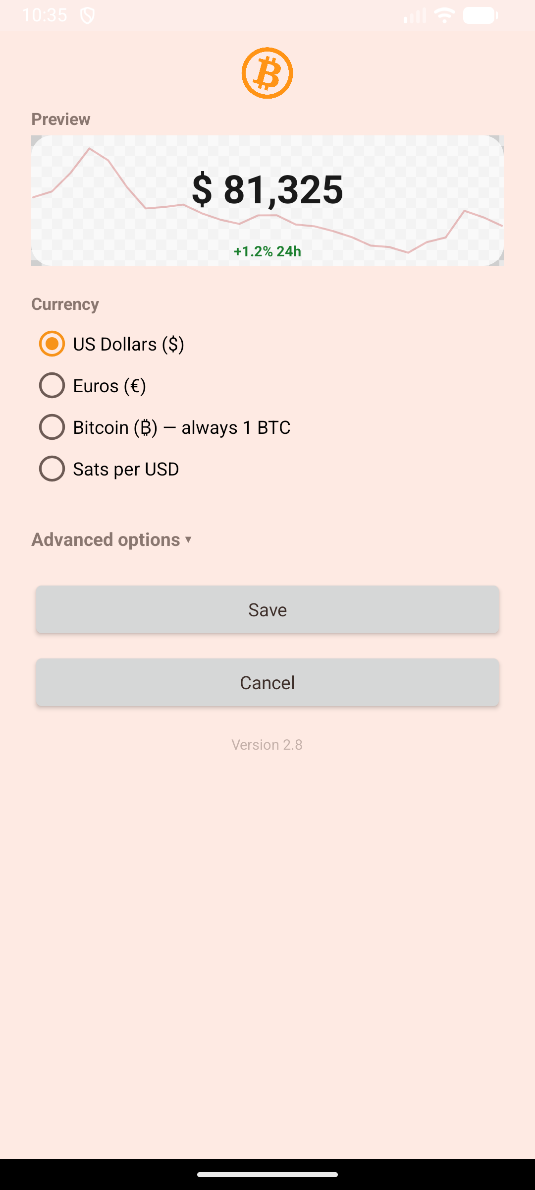 Screenshot of Cheese BTC Widget