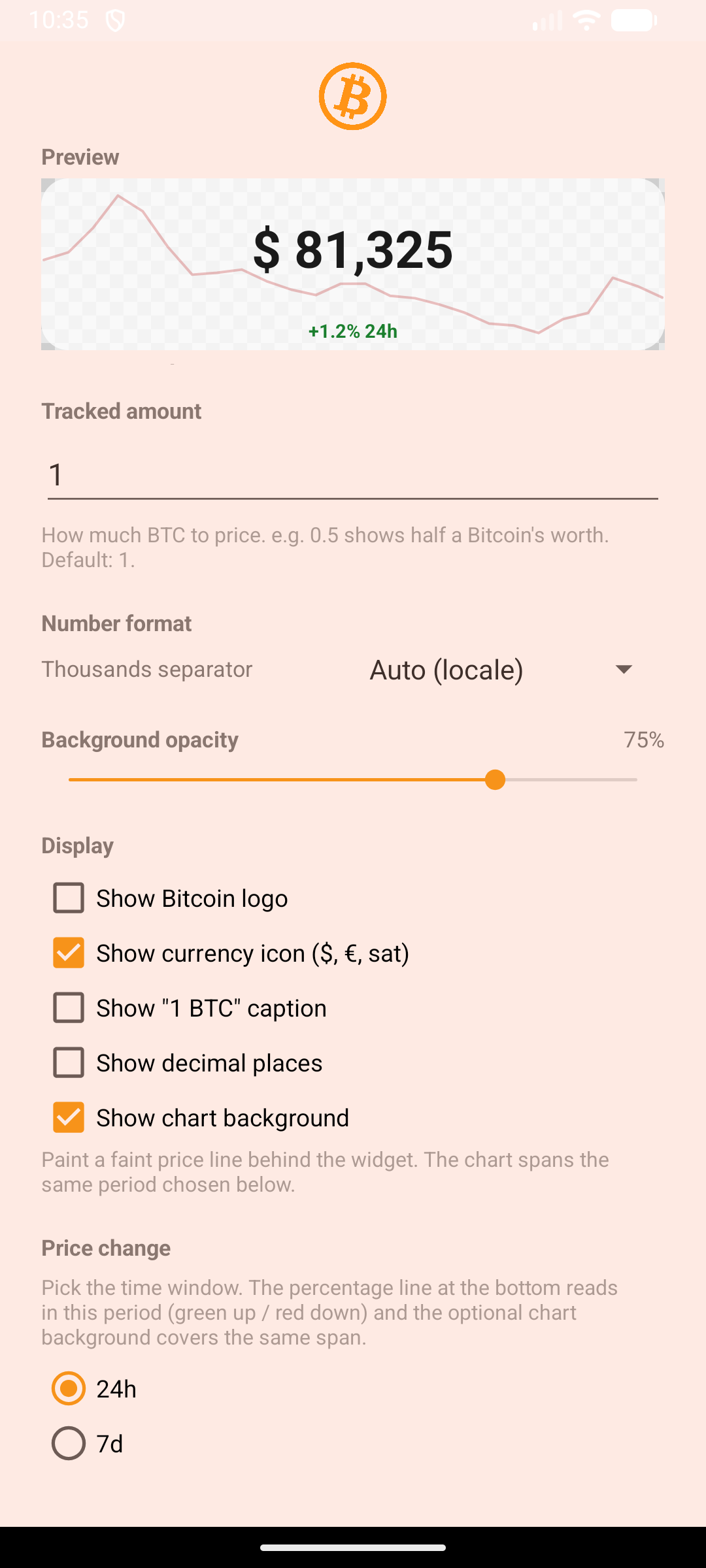 Screenshot of Cheese BTC Widget