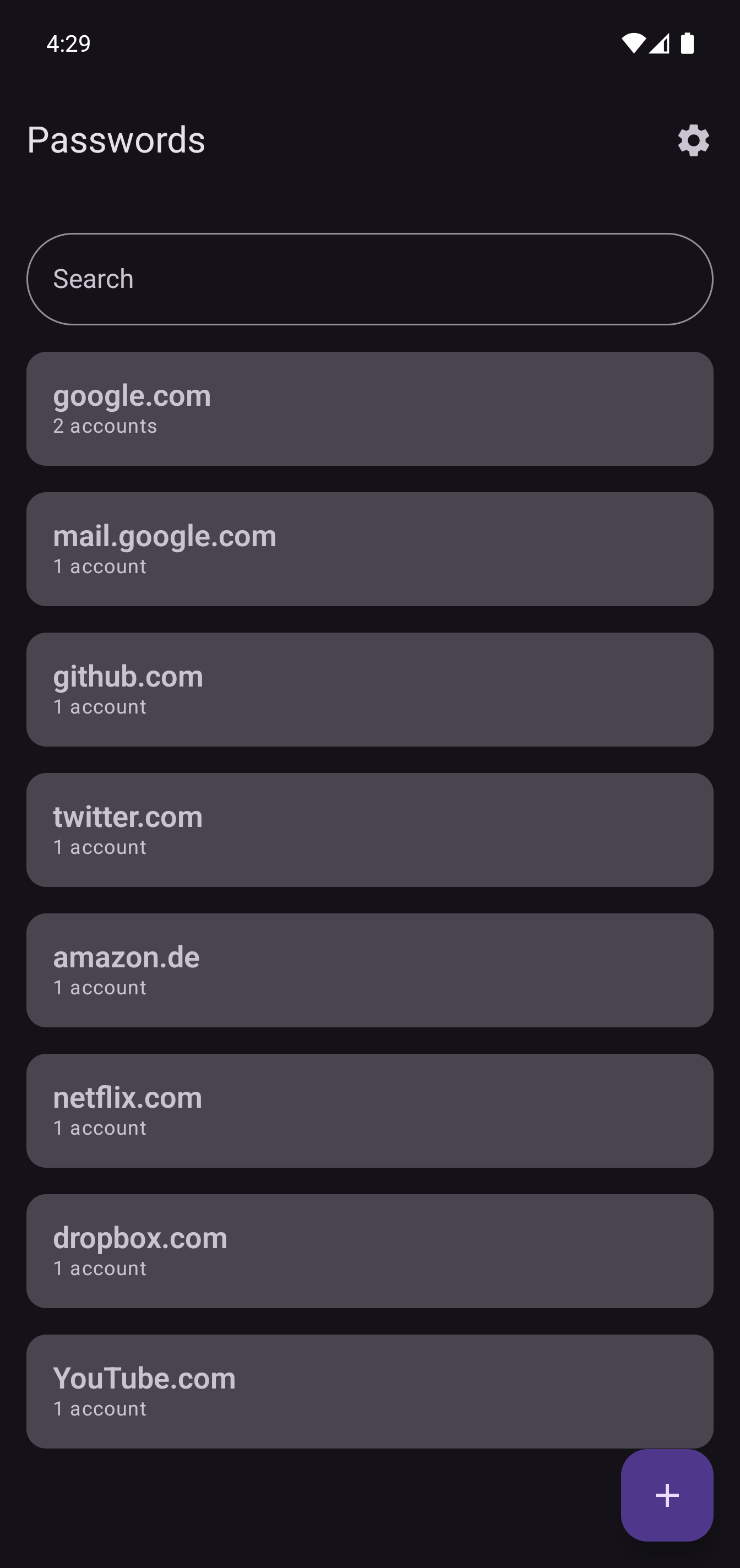 Screenshot of Passwords