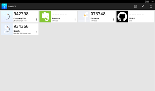 Screenshot of FreeOTP