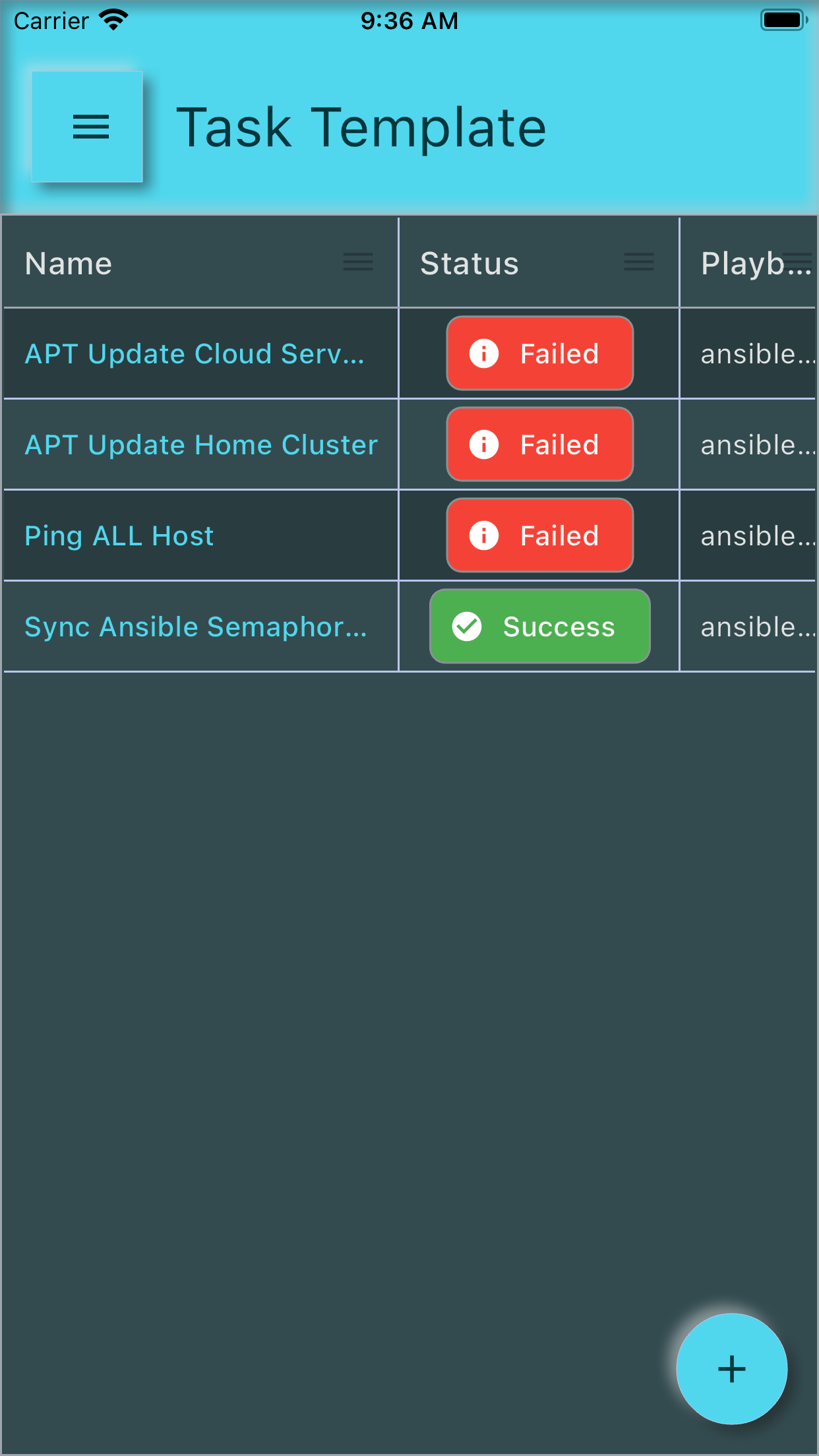 Screenshot of Ansible Sempahore Client