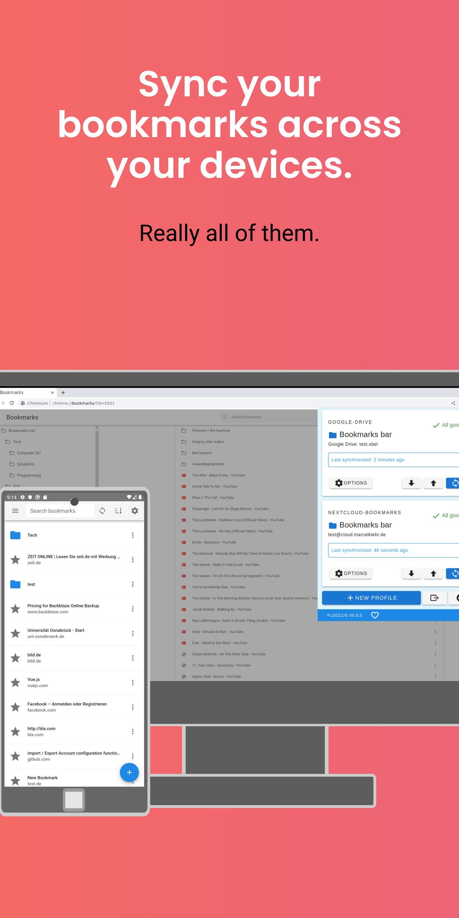 Screenshot of floccus bookmark sync