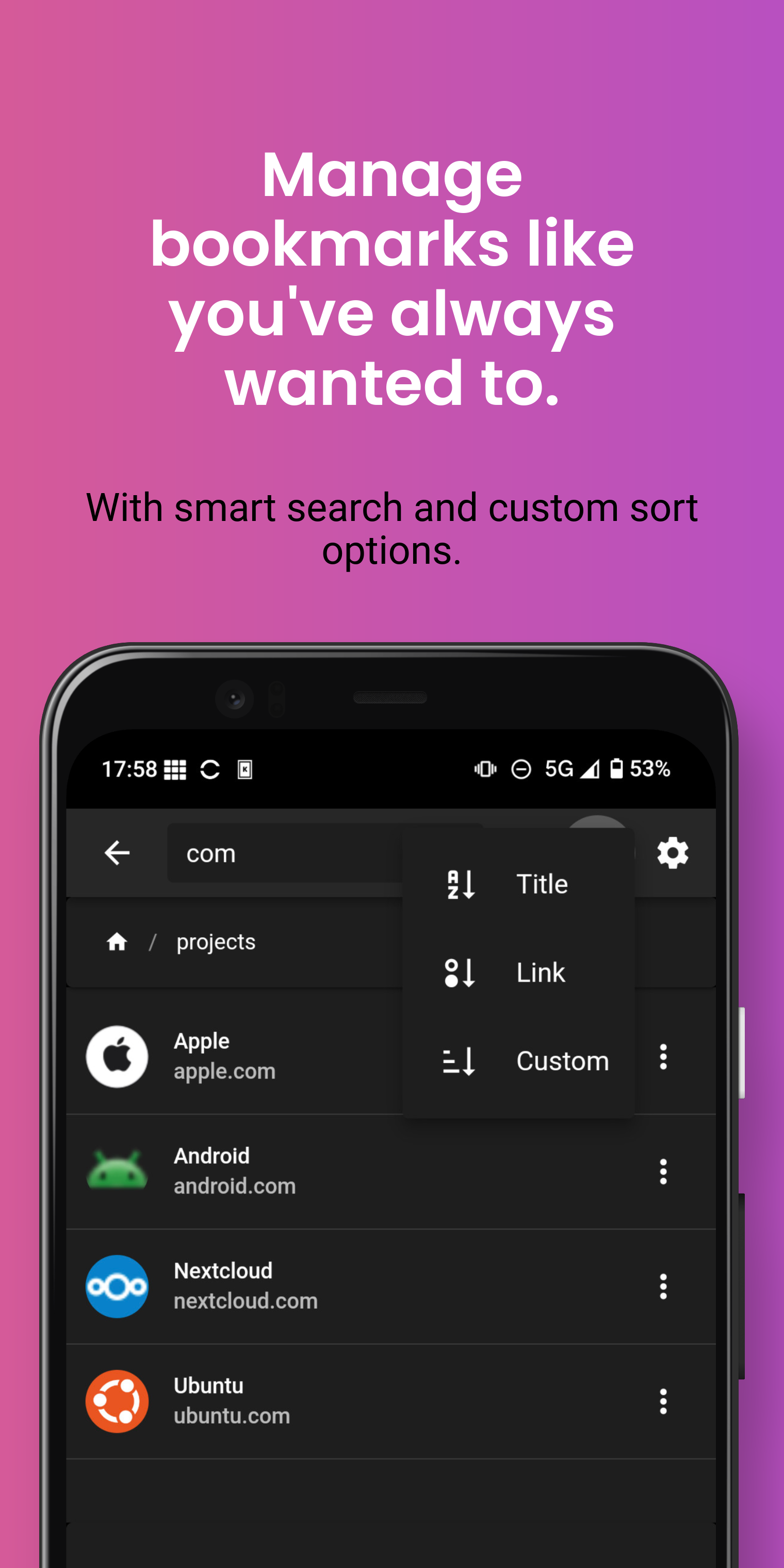 Screenshot of floccus bookmark sync