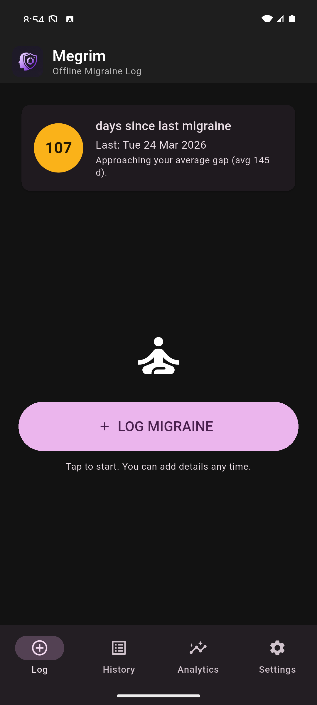 Screenshot of Megrim: Migraine Log