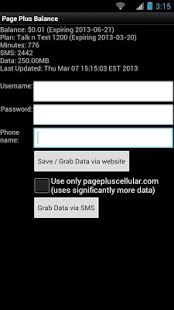 Screenshot of Page Plus Balance