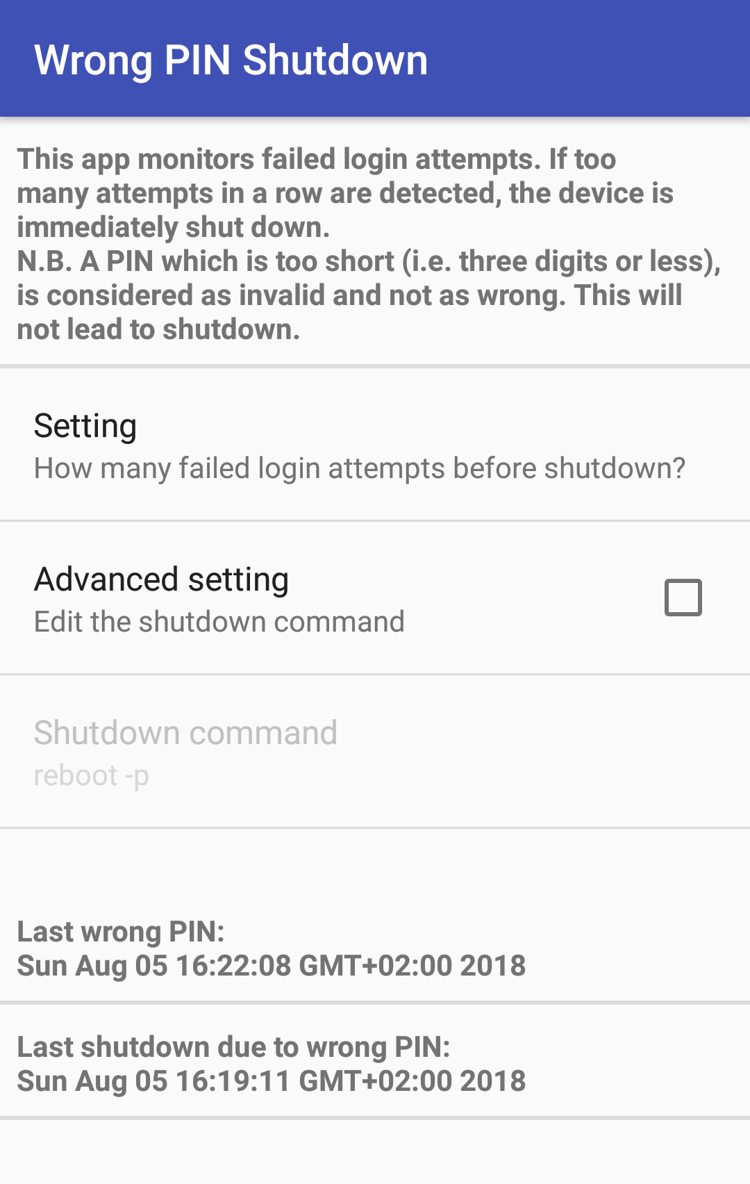 Screenshot of Wrong PIN Shutdown