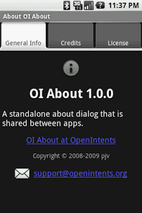 Screenshot of OI About