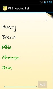 Screenshot of OI Shopping list