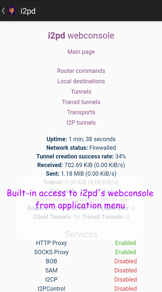 Screenshot of i2pd